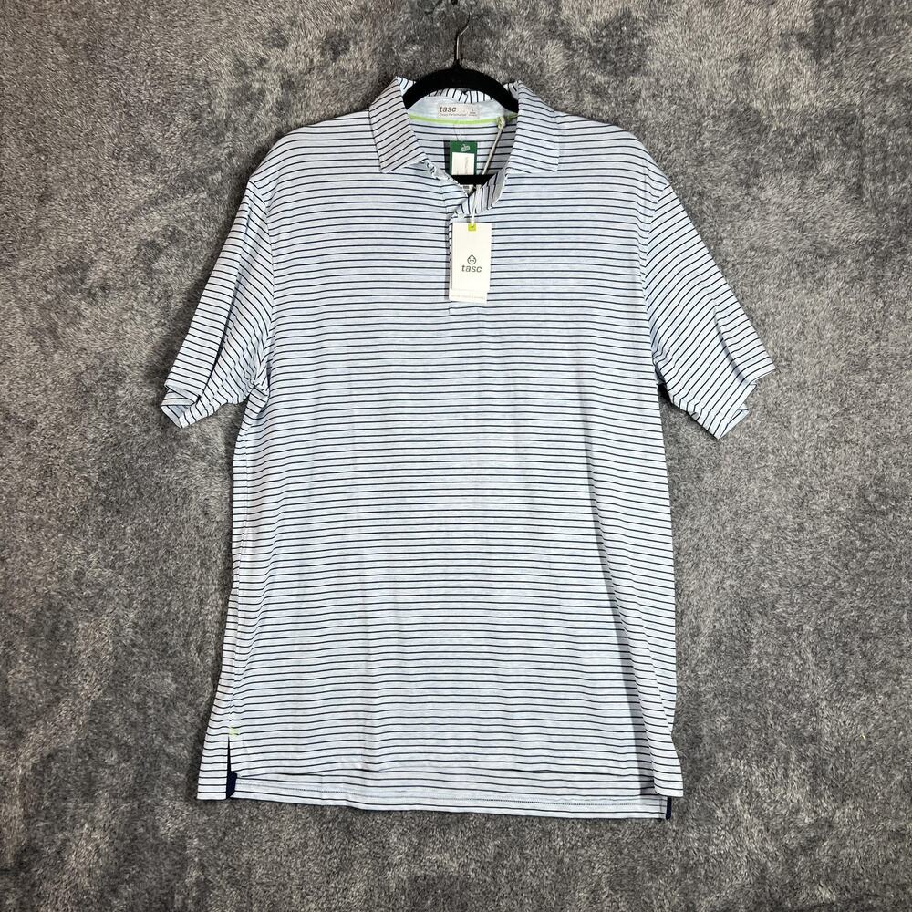 Tasc Performance Polo Shirt Mens L Blue Striped Cloud Performance Activewear